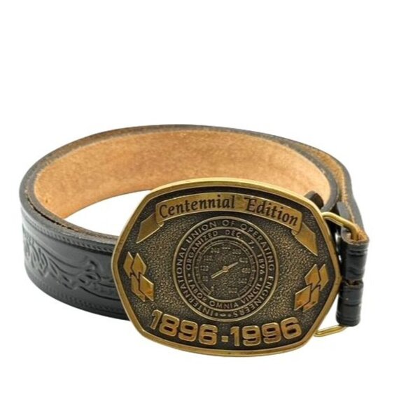 International Union Of Operating Engineers Belt Buckle 1896-1996 Levi's Belt 36 - Picture 1 of 12